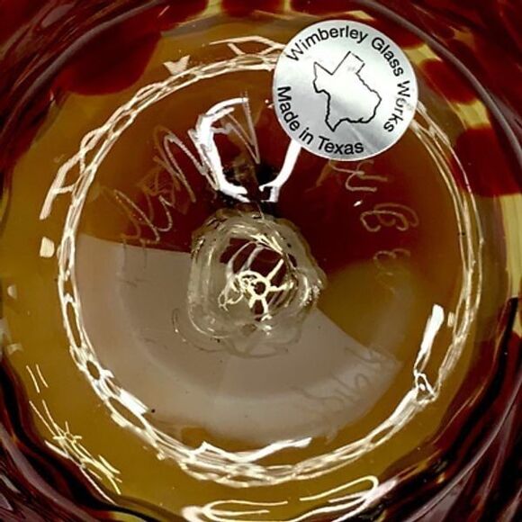 Wimberley Glass Works Art Bowl Vase Ruffled Scalloped Edges Amber Red Signed New - Picture 12 of 12